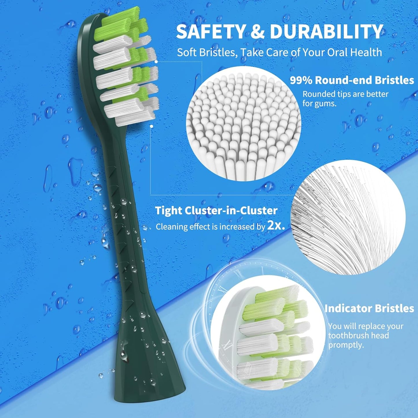 YMPBO Toothbrush Replacement Heads Compatible with Philips One Series Sonicare Rechargeable Toothbrush BH1022/08, 10 Pack Replacement Heads, Soft Bristles, Sage Green